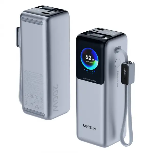 Baterie Externa UGREEN PB728 (75702B), 25000mAh, 200W, QC + PD, 1 x USB-A - 3 x USB-C, Gri