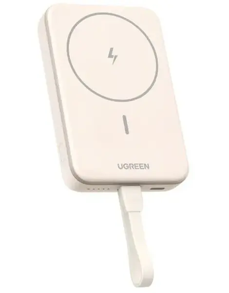 Baterie externa Ugreen PB760, Magnetic 10000 mAh, Wireless, PD 20W, Qi 7.5W, USB-C, compatibila MagSafe (Bej)