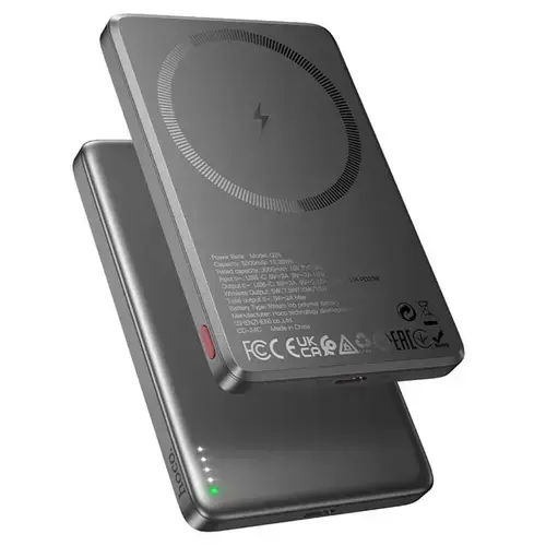 Baterie externa Wireless, 5000mAh, PowerBank, Magnetica, compatibila MagSafe, Fast Charge, iesire USB-C PD 20W, wireless 15W, HOCO (Q26) Joy, Gri