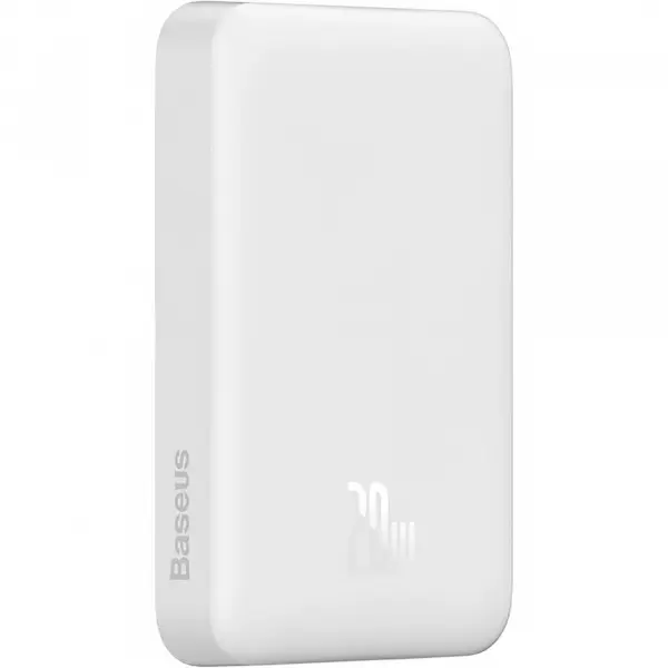Baterie Externa Wireless Baseus Magnetic Mini, 10000mAh, 20W, PD + FQI, 1 x QI - 1 x USB-C, Alba PPCX070002
