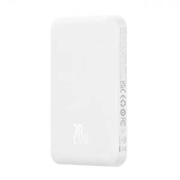 Baterie Externa Wireless Baseus Magnetic Mini, 5000mAh, 20W, PD + FQI, 1 x QI - 1 x USB-C, Alba P10022107223-00