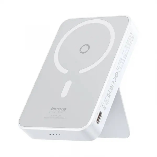 Baterie Externa Wireless Baseus MagPro PPCXZ05, 5000mAh, 20W, PD + FQI, 1 x QI - 1 x USB-C, Alba P10064101223-00