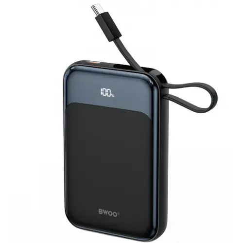 Baterie Externa Wireless BWOO BO-P80, 10000mAh, 22.5W, PD + FQI, 1 x QI - 2 x USB-C (Negru)