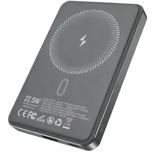 Baterie Externa Wireless BWOO BO-P82, 10000mAh, 22.5W, PD + FQI, 1 x QI - 1 x USB-C (Gri)