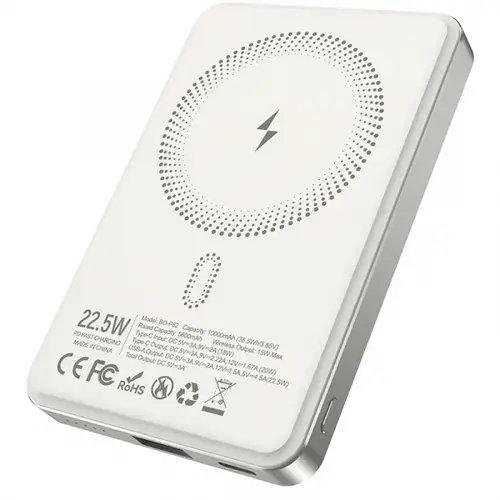 Baterie Externa Wireless BWOO BO-P82, 10000mAh, 22.5W, PD + FQI, 1 x QI - 1 x USB-C (Alb)