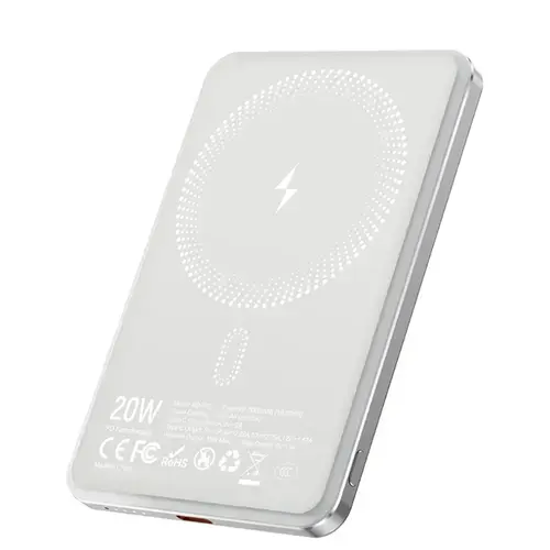 Baterie Externa Wireless BWOO P79, 5000mAh, 20W, PD + FQI, 1 x QI - 1 x USB-C (Gri)