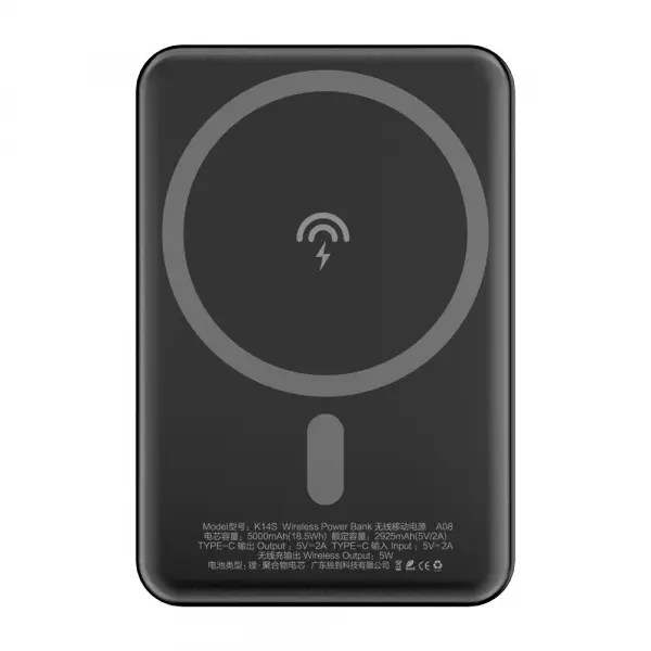 Baterie Externa Wireless Dudao K14S, 5000mAh, 10W, PD + QI, 1 x QI - 1 x USB-C, Neagra