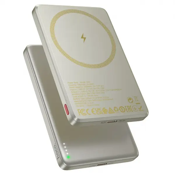 Baterie Externa Wireless HOCO Q26, 5000mAh, 20W, PD + FQI, 1 x QI - 1 x USB-C, Portocalie