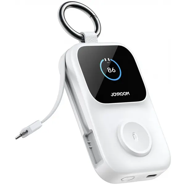 Baterie Externa Wireless Joyroom JR-W19, 5000mAh, 20W, QC + PD, 1 x Lightning - 1 x QI - 2 x USB-C, Alba