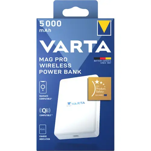 Baterie Externa Wireless Varta Mag Pro, 5000mAh, 12W, 1 x QI - 1 x USB-C (Alb)