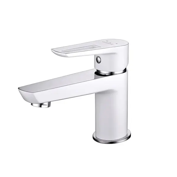 Baterie lavoar din alama sanitara, alb crom lucios, pipa fixa 10,6 cm, cu ventil inclus, Cersanit Mille