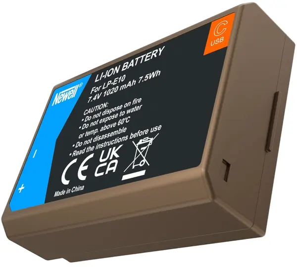 Baterie Newell - LP-E10 USB-C, substitui la Canon LP-E10, maro