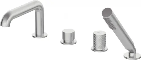 Baterie pentru cada, otel periat, cu 4 orificii, set dus inclus, Deante Silia Hexa