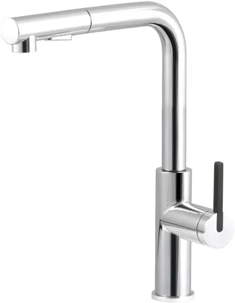 Baterie pentru chiuveta bucatarie, crom, cap mixer, 2 tipuri de jet, dus extractabil, Deante Momi