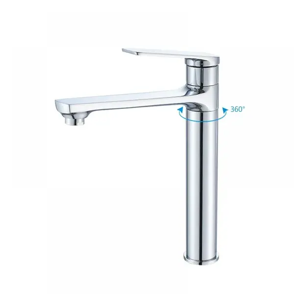 Baterie pentru lavoar, Momali, rotire 360 grade, corp alama, cartus ceramic, cu aerator, montare pe blat sau lavoar, culoare crom