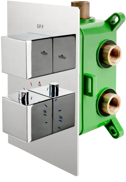 Baterie termostatata incastrata dus cu 2 iesiri, Stabilla 8, cu caseta de montaj BOX, crom