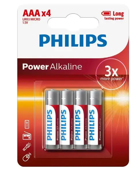 Baterii Philips Power Alkaline LR03P4B/10, AAA, 4 buc