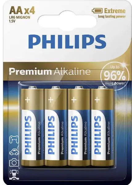 Baterii Philips Premium Alkaline LR6M4B/10, AA, 4 buc