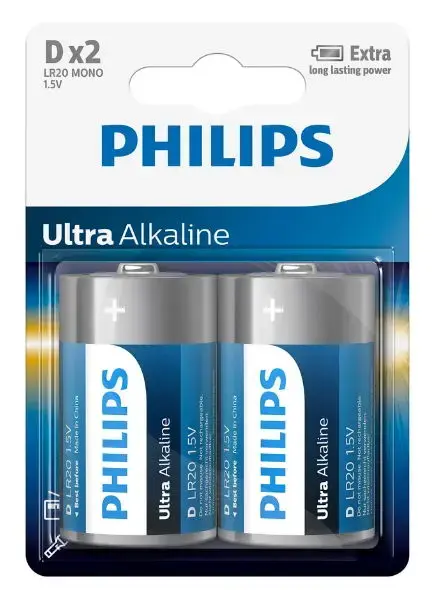 Baterii Philips Ultra Alkaline D, 2 buc