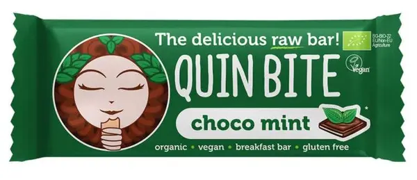 Baton bio raw, ciocolată și mentă, 30 g, Quin Bite