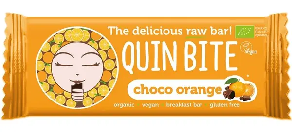 Baton bio raw, ciocolată și portocală 30 g, Quin Bite