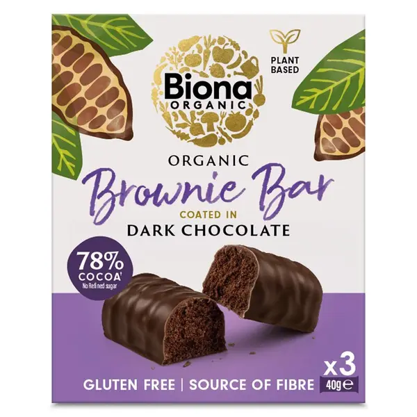 Baton brownie invelit in ciocolata neagra bio 3 x 40g Biona