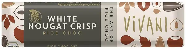 Baton de ciocolată organic cu lapte de orez și nuga albă, 35 g, Vivani