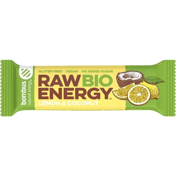 Baton Energizant Bio, Raw Energy, cu Lamaie si Nuca de Cocos 50 g Bombus