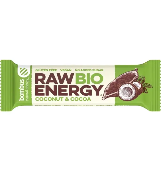 Baton energizant bio, Raw Energy, cu nuca de cocos si cacao 50g