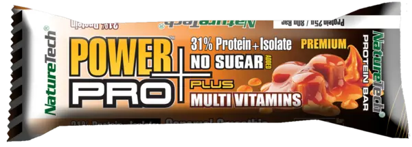 Baton energizant cu aroma de caramel Power Pro Plus, 80g, Nature Tech