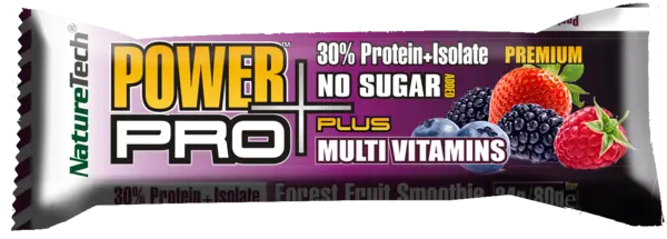 Baton energizant cu aroma de fructe de padure Power Pro Plus, 80g, Nature Tech