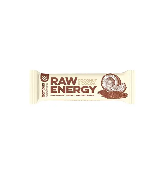 Baton energizant Raw Energy cu nuca de cocos si cacao, 50g