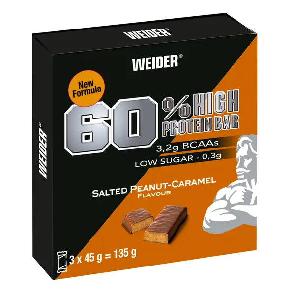 Baton Proteic 60% WEIDER Caramel și unt de arahide x3