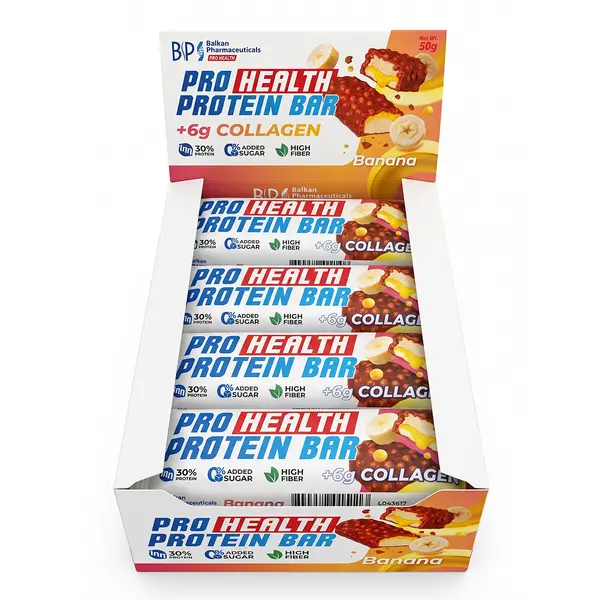 Baton Proteic Banane + Collagen, 50g - Cutie (12 batoane)