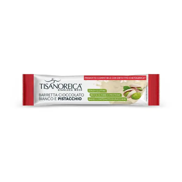 Baton proteic ciocolata alba si fistic Gianluca Mech Tisanoreica Barretta Cioccolato Bianco e Pistacchio 1x35gr