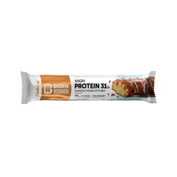 Baton proteic crocant cu biscuiti si crema Deluxe, 64g, Born Winner