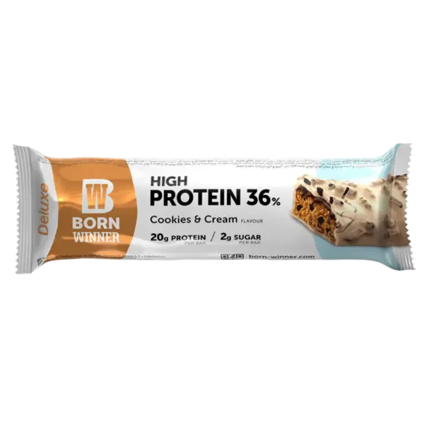 Baton proteic cu biscuiti si crema Deluxe, 55g, Born Winner