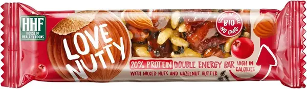 Baton proteic cu mix de nuci și tahini cu alune de pădure, 40 g, Love Nutty