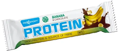 Baton proteic fără gluten, banană și ciocolată cu lapte, 50 g, MaxSport