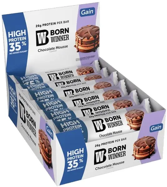 Baton proteic Gain, mousse de ciocolată, 12 bucăți, Born Winner