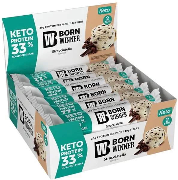 Baton proteic KETO, stracciatella, 12 bucăți, Born Winner