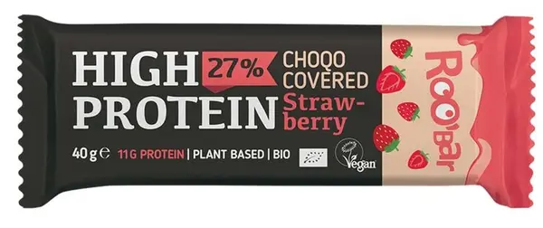 Baton proteic organic, căpșuni, 40 g, Roobar