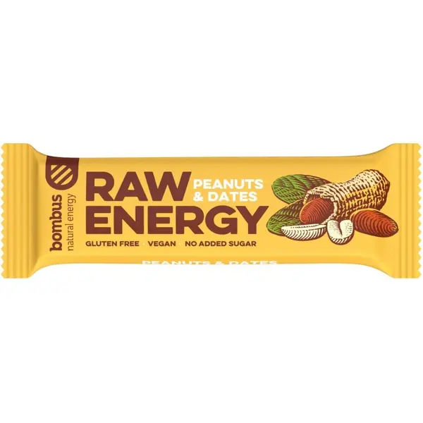 Baton Proteic Raw Energy cu Arahide si Curmale, 50g Bombus
