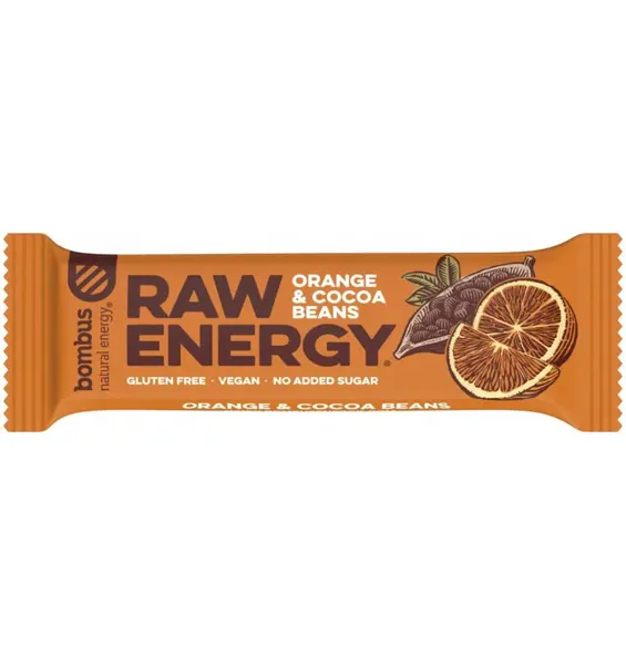 BATON PROTEIC RAW ENERGY CU PORTOCALE SI BOABE DE CACAO, 50G
