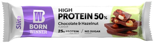 Baton proteic Slim, ciocolată și alune, 50 g, Born Winner