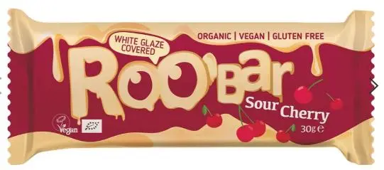 Baton raw cu cireșe și ciocolată albă, 30 g, Roobar