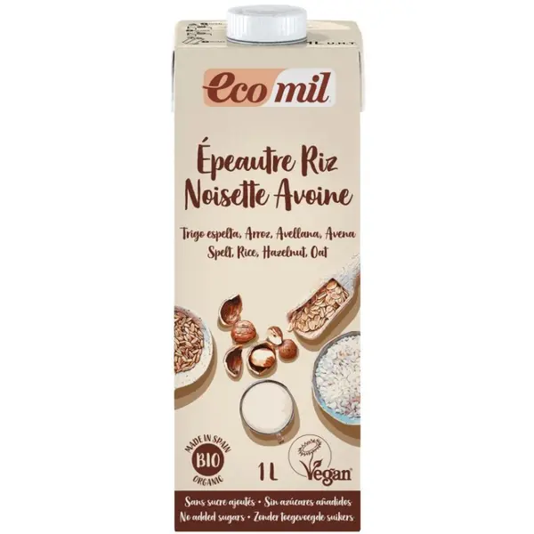 Bautura Vegetala BIO din Grau, Orez, Ovaz si Alune, 1 l, Ecomil