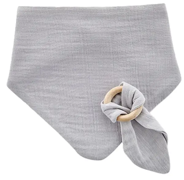 Bavetă din muselină cu accesoriu de dentiție BabyJem - Grey