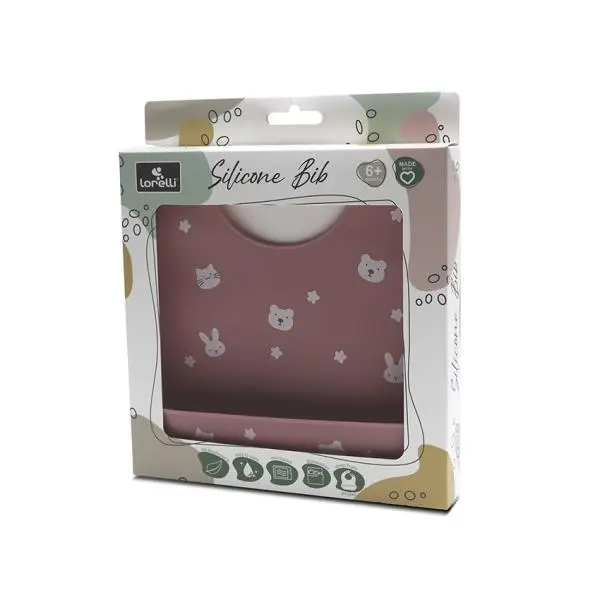 Baveta din silicon cu buzunar frontal, reglabila, 6 luni+, Deep Pink