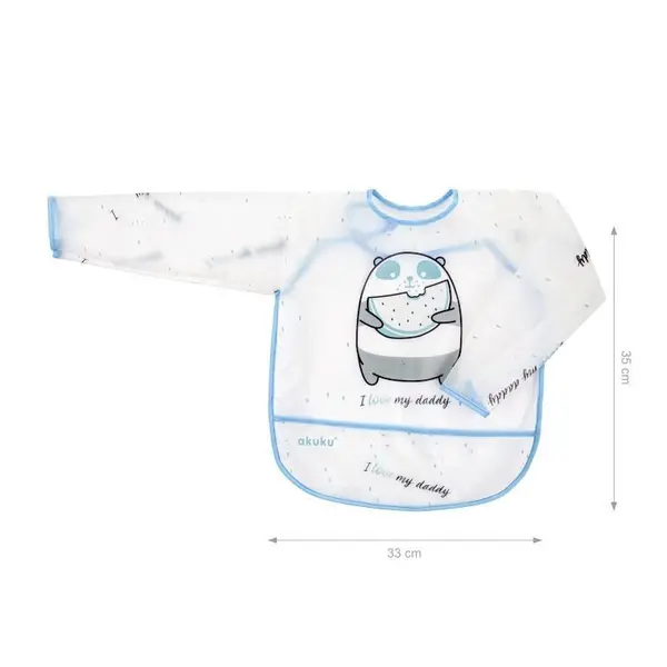 Baveta impermeabila cu maneci Akuku Bursuc Albastru 33x35 cm,inchidere cu velcro, material EVA, buzunar larg pentru captarea resturilor